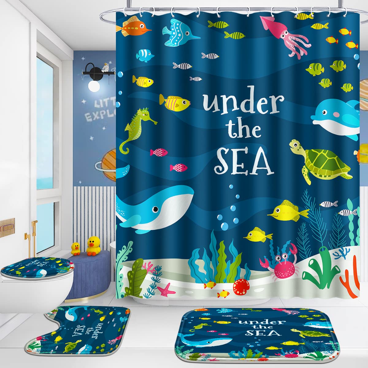 Poedist rideau de douche entier motif sous la mer adds fun and water protection