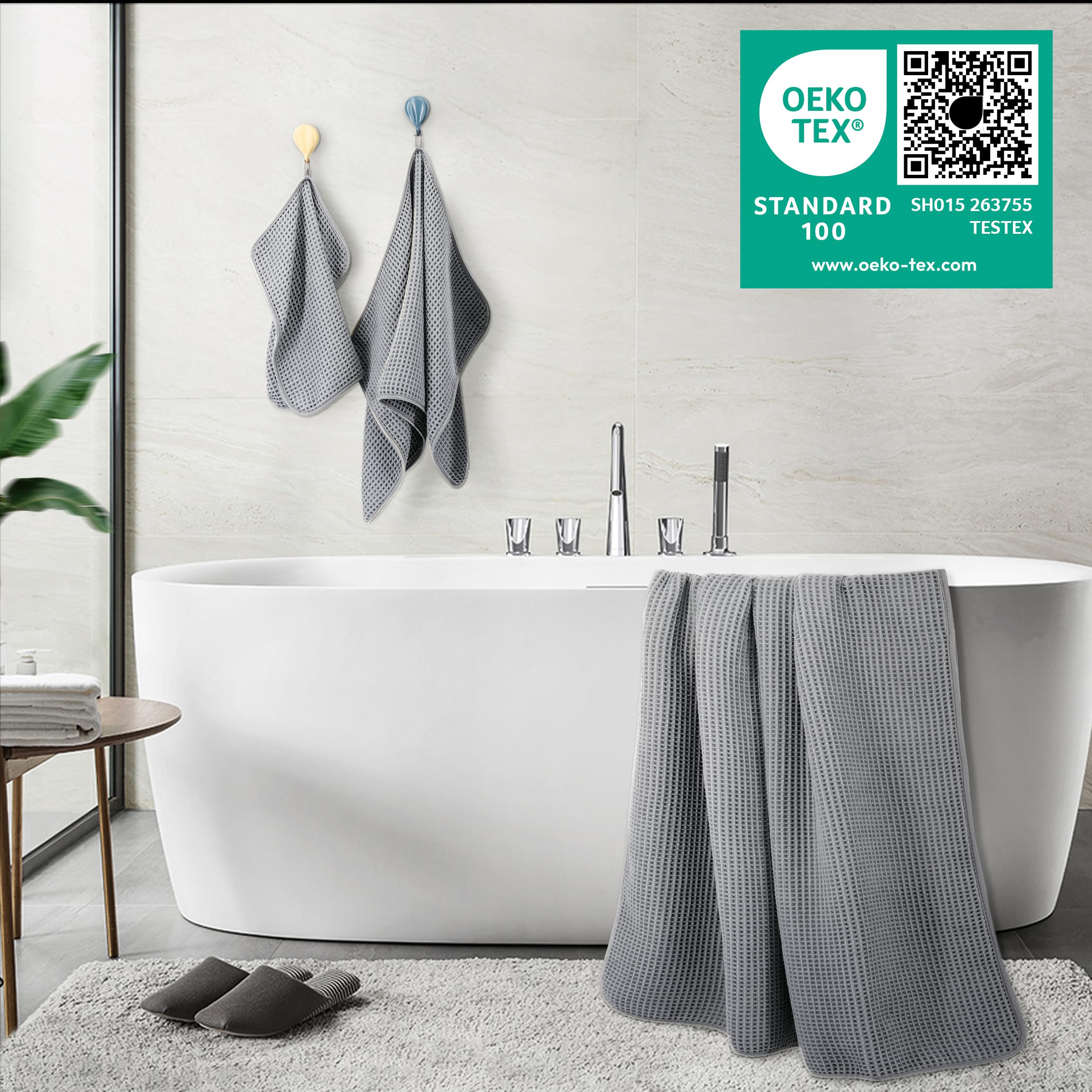 POLYTE serviette de bain déployée illustrant grande taille et absorption