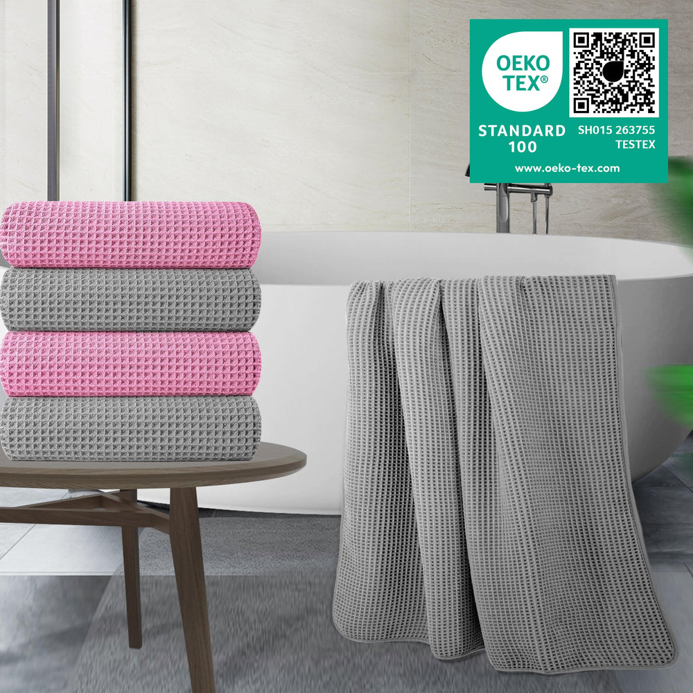 POLYTE gros plan de la texture waffle, microfibre douce et absorption rapide