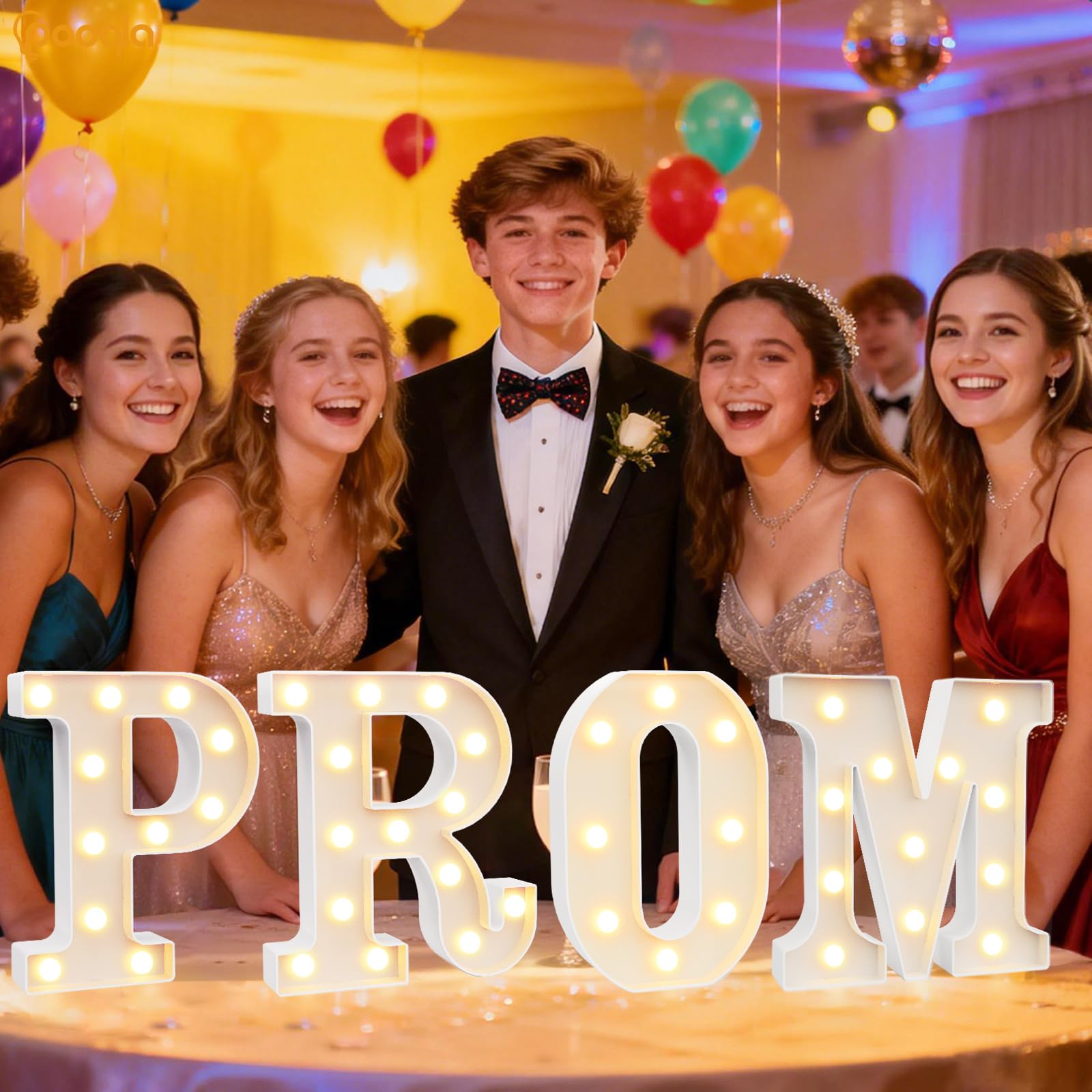 Pooqla lettres PROM face avant éclairées, ajout décoratif chaleureux