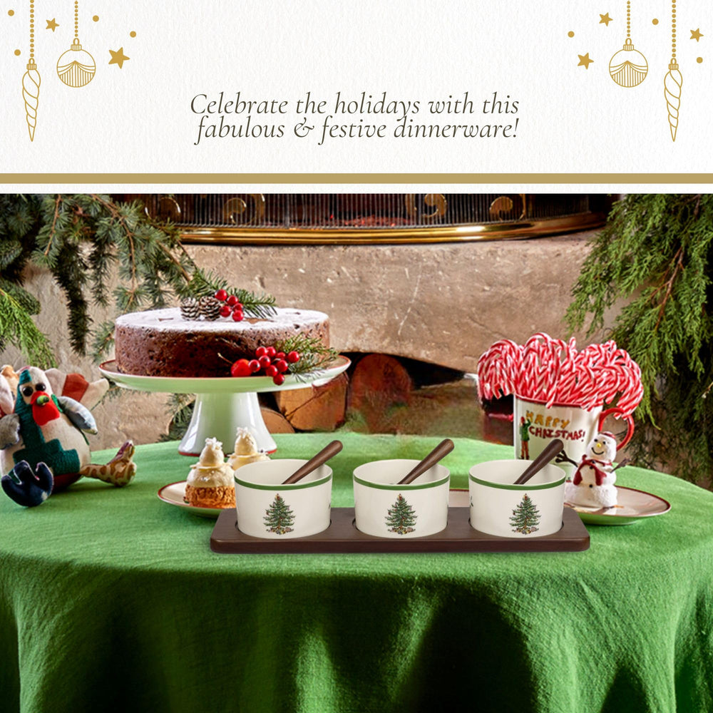 Portmeirion Spode ensemble en usage avec sauces et amuse-bouches attractifs