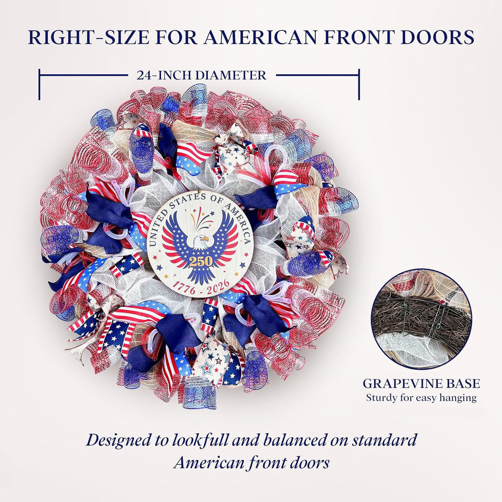Presentastic couronne installée sur entrée, touche patriotique accueillante