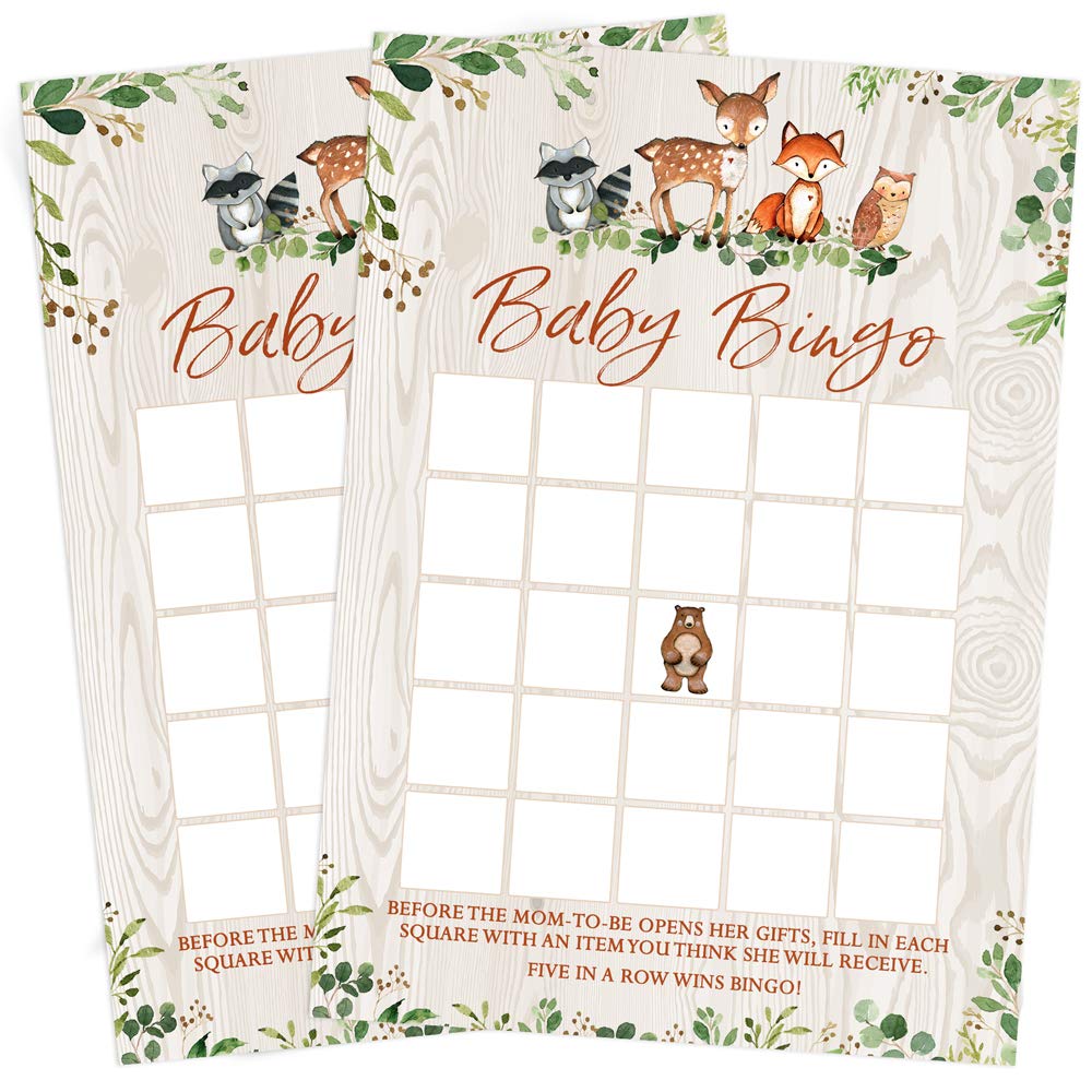 Printed Party joueurs durant une partie de bingo baby shower woodland, interaction conviviale