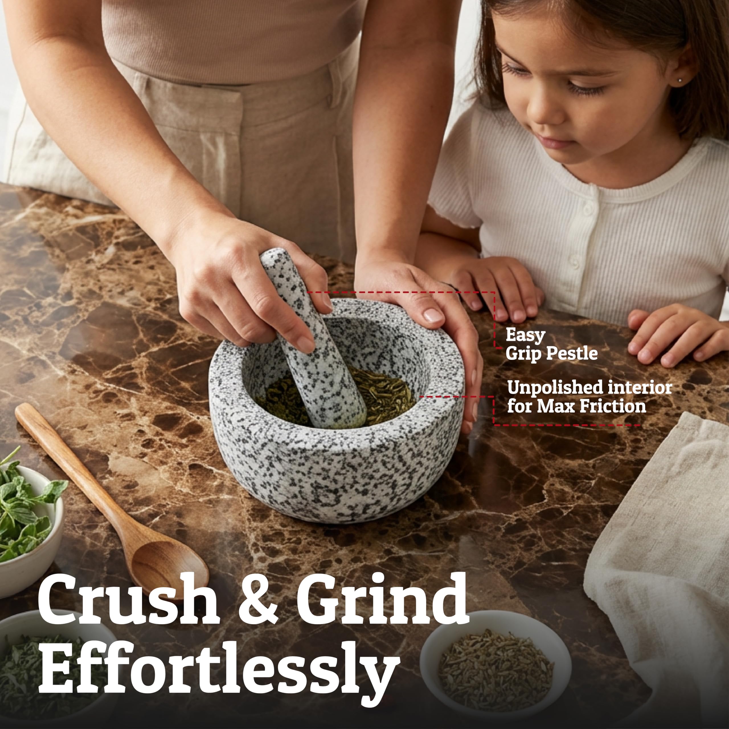 Priority Chef gros plan de la texture granit pour meilleure extraction des arômes