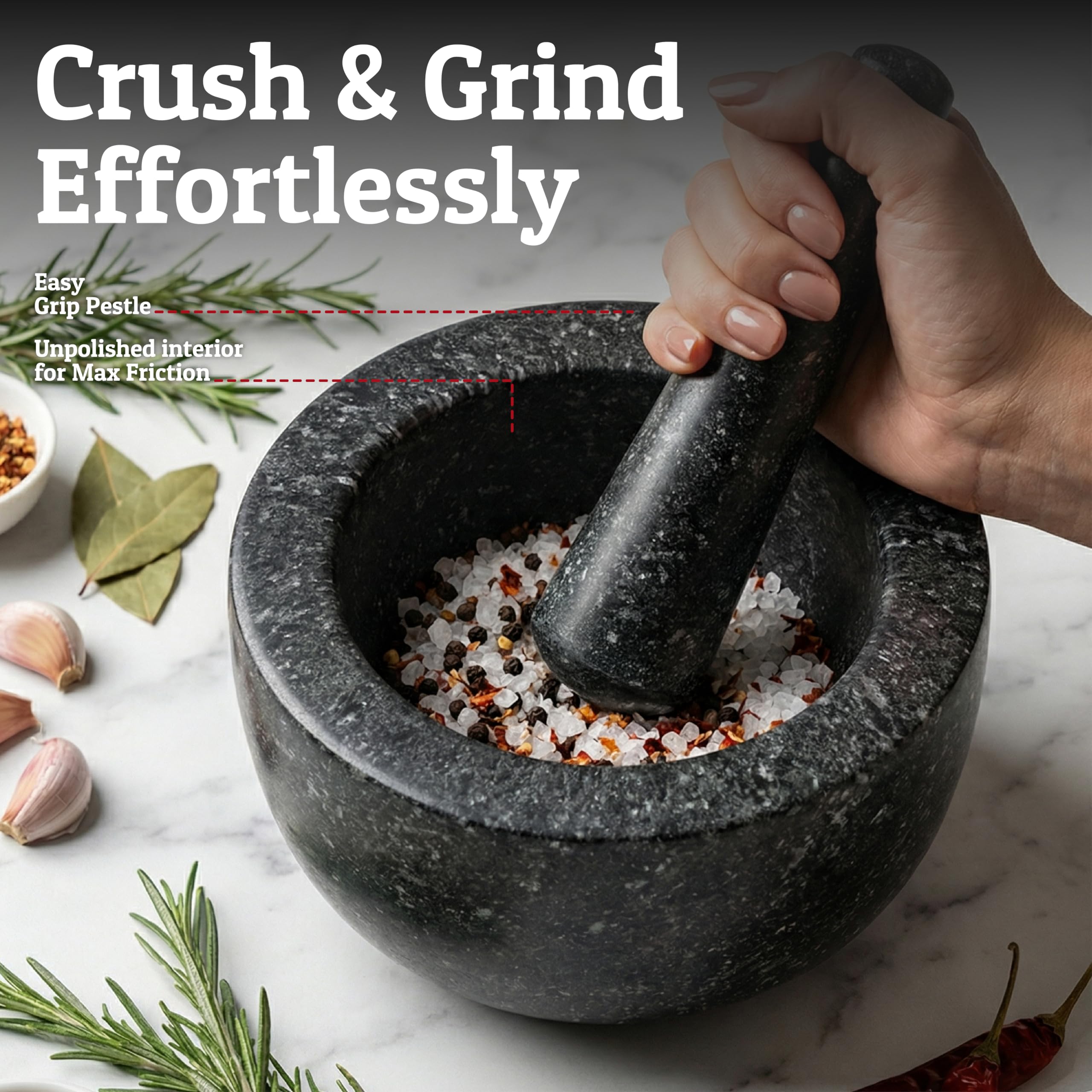 Priority Chef pilon en granit gros plan pour une prise ferme et efficace
