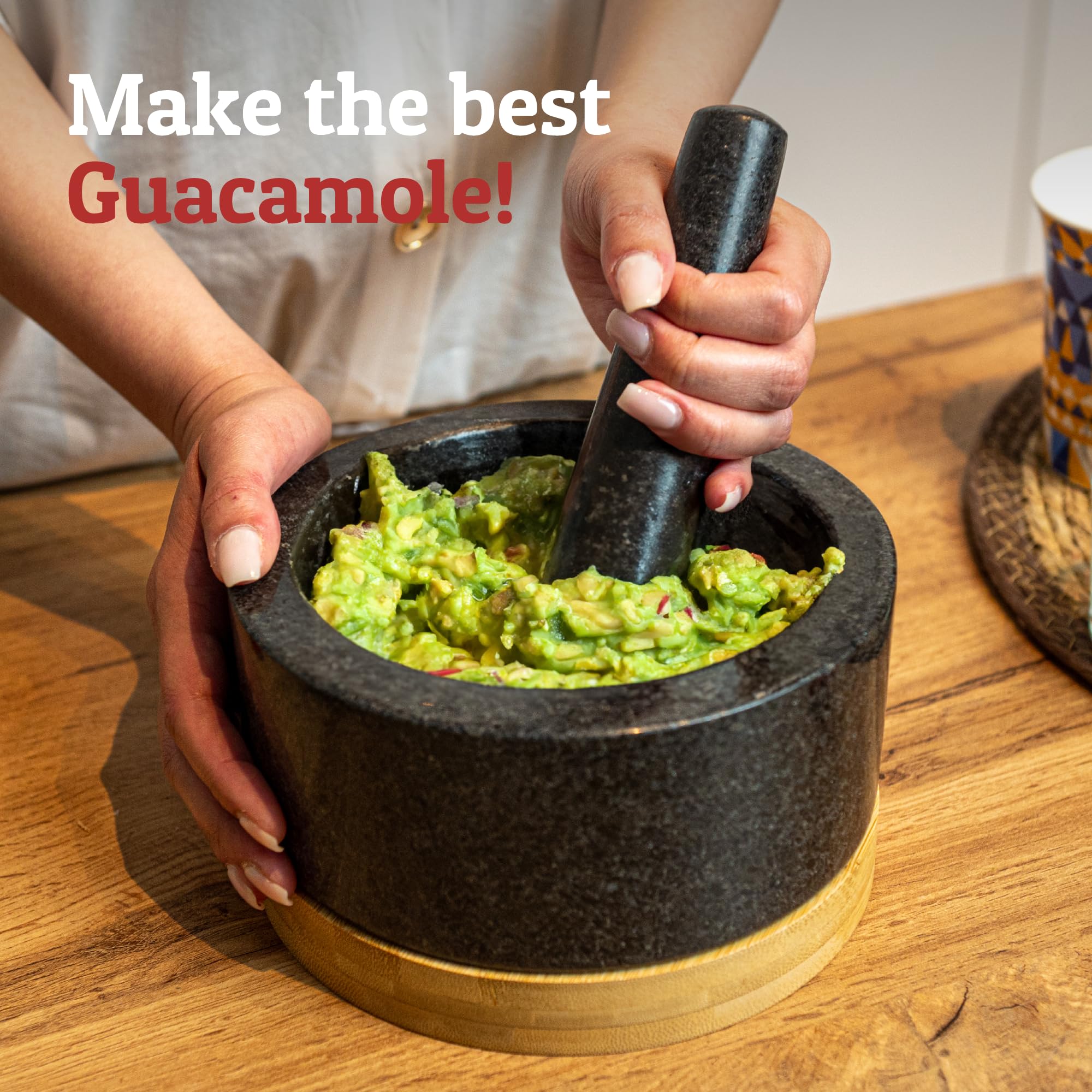 Priority Chef mortier avec guacamole servi, finition rustique et saveur intense