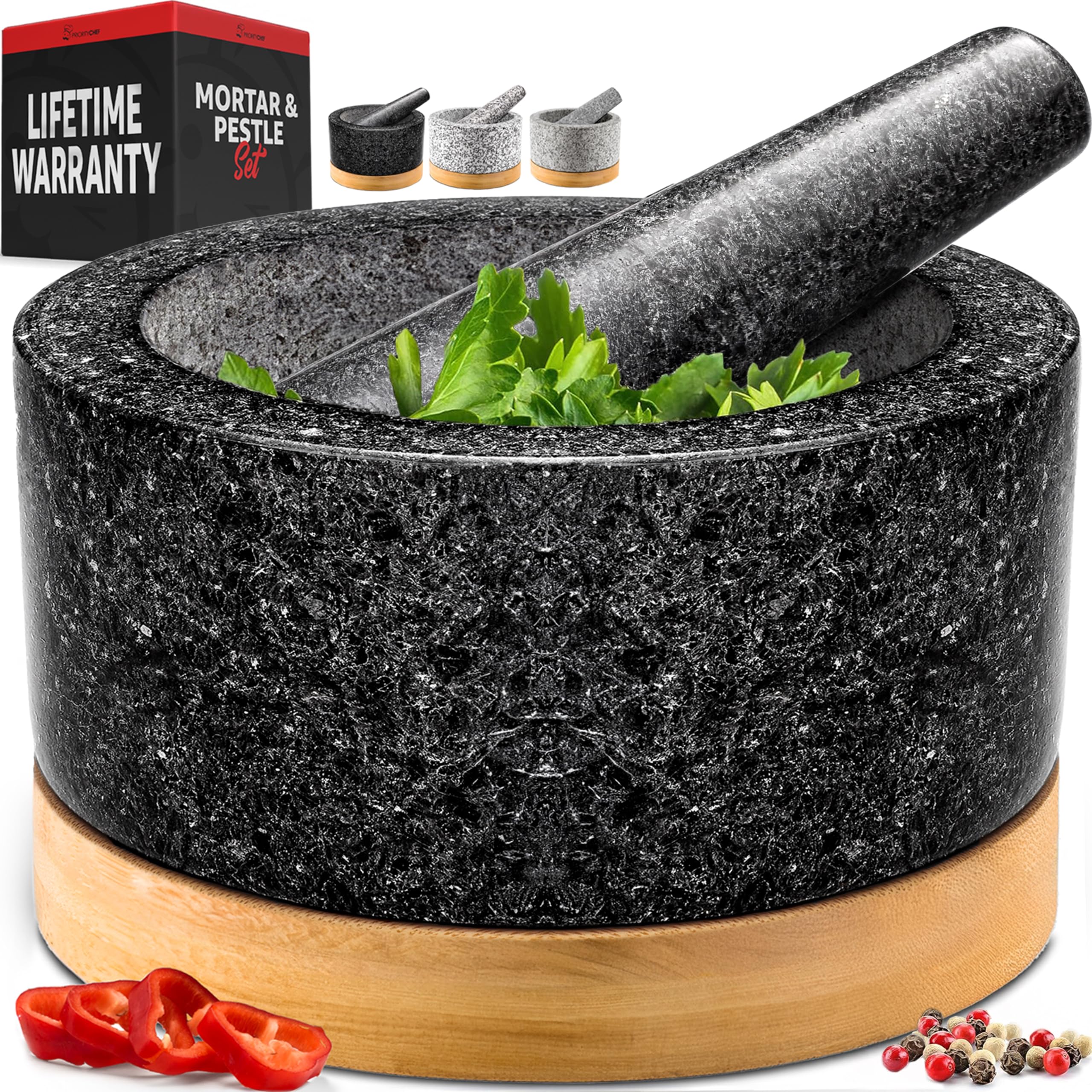 Priority Chef mortier et pilon face avant noir, présentation élégante et durable