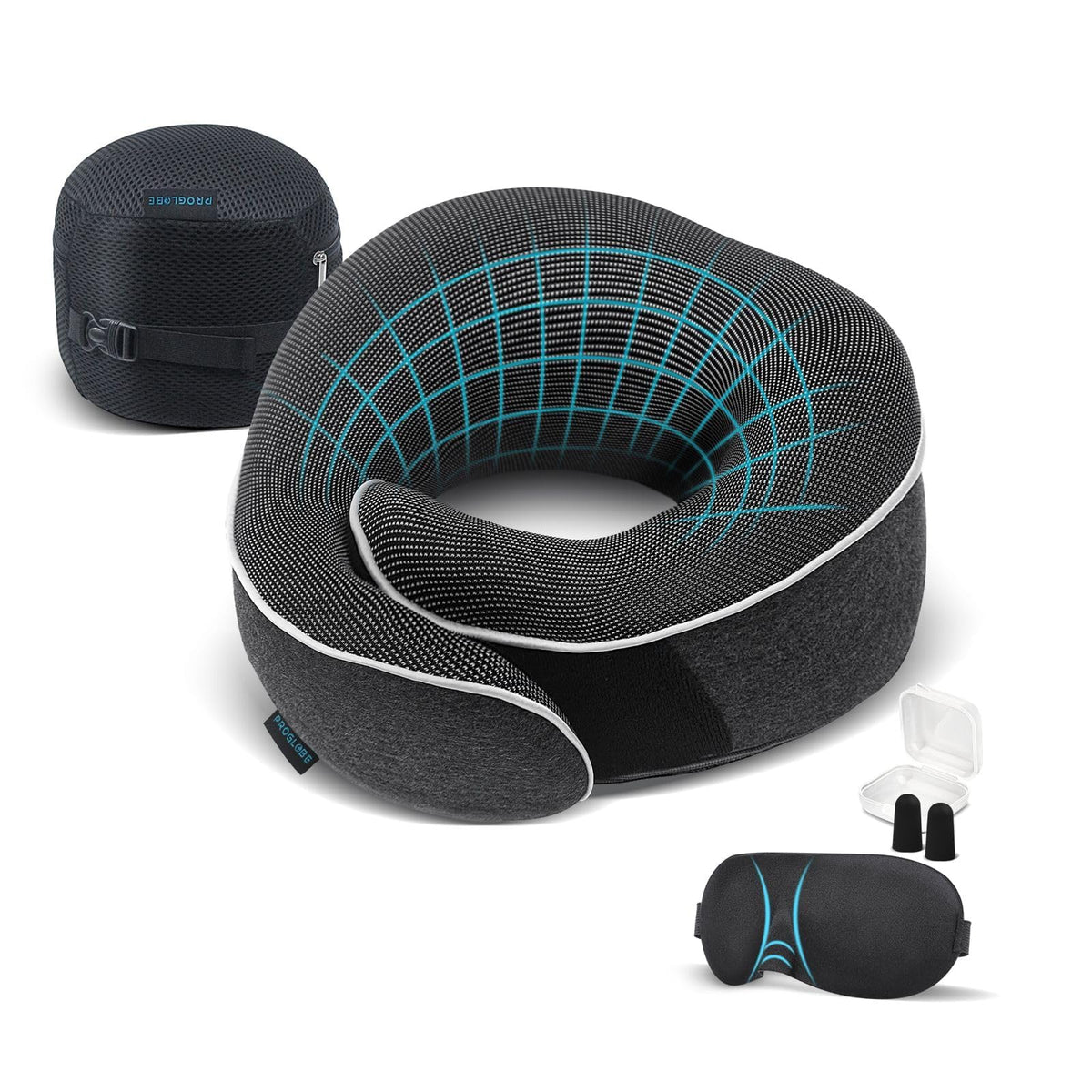 Proglobe vue avant du coussin nuque gris foncé offrant confort ergonomique