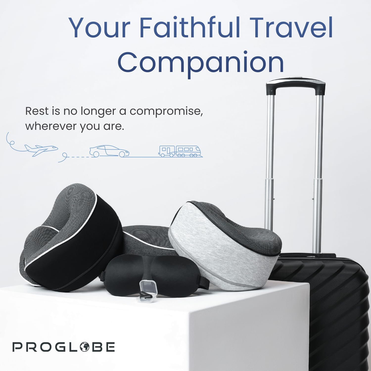 Proglobe Travel Pillow comparaison d'échelle montrant dimensions et ajustement
