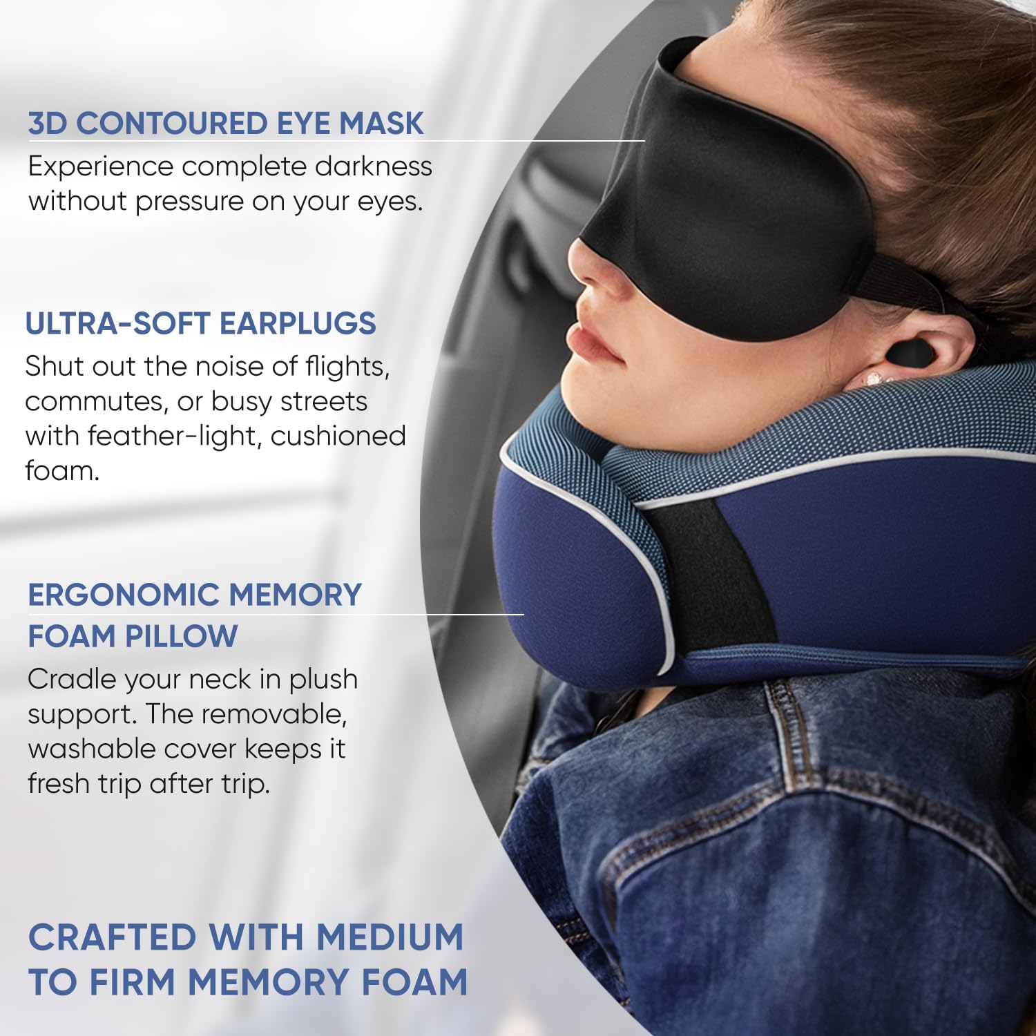 Proglobe Travel Pillow en usage dans un avion, maintien de la nuque amélioré