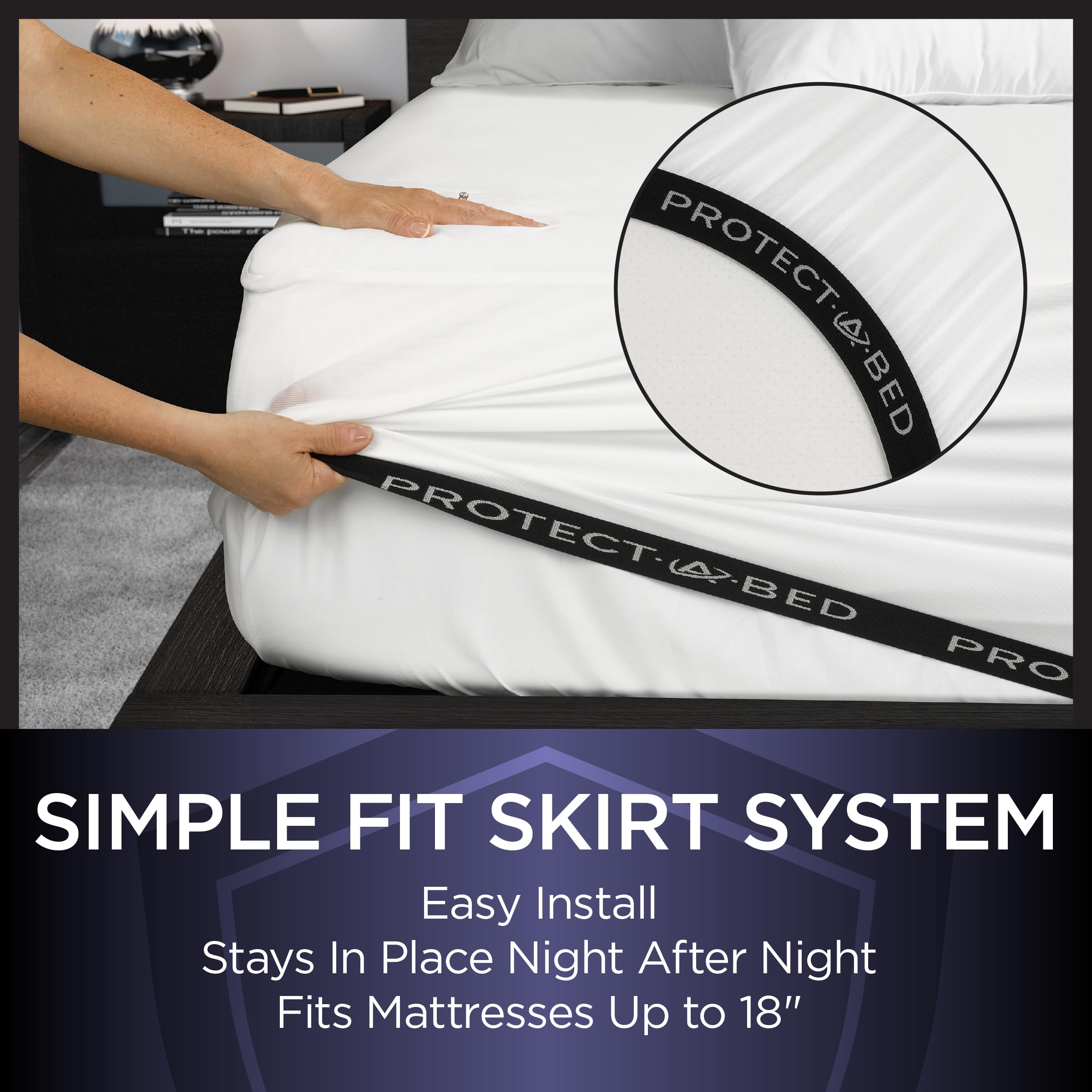 Protect-A-Bed profil montrant compatibilité 11 à 18" et maintien