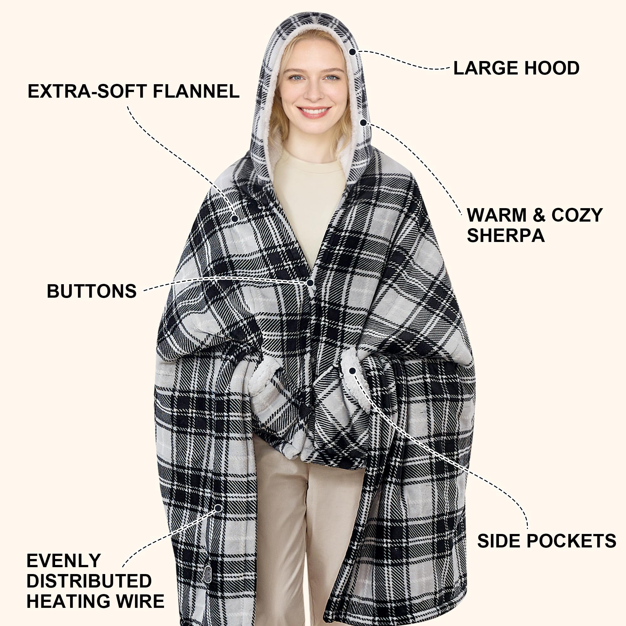 PTQ poncho posé sur une personne pour comparer la taille 40x70