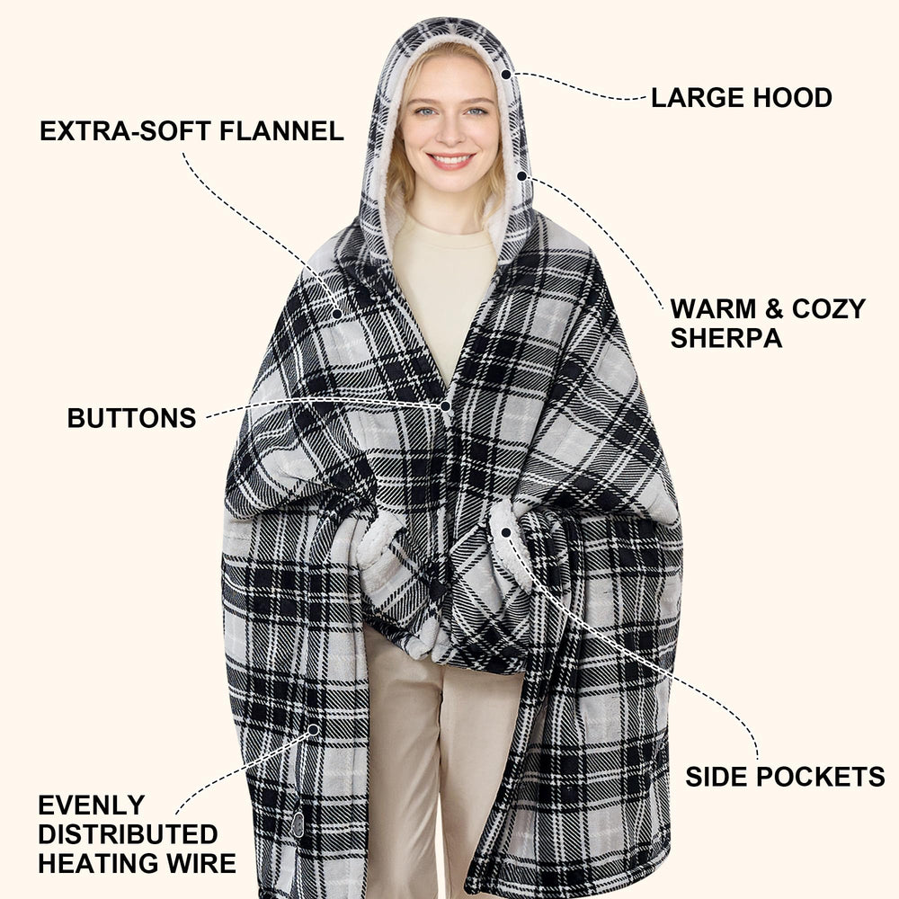 PTQ poncho posé sur une personne pour comparer la taille 40x70