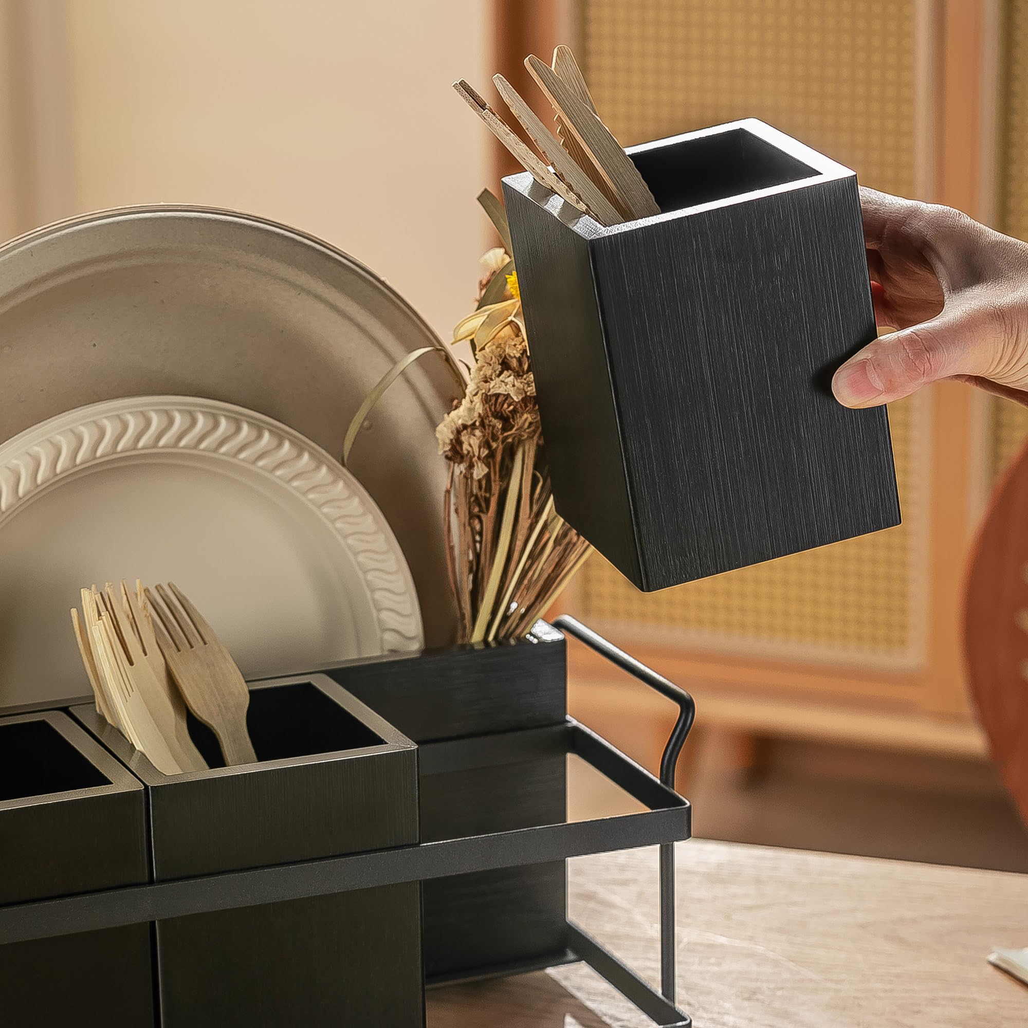 PTSTING avec assiette 8" en place démontrant compatibilité et gain de place