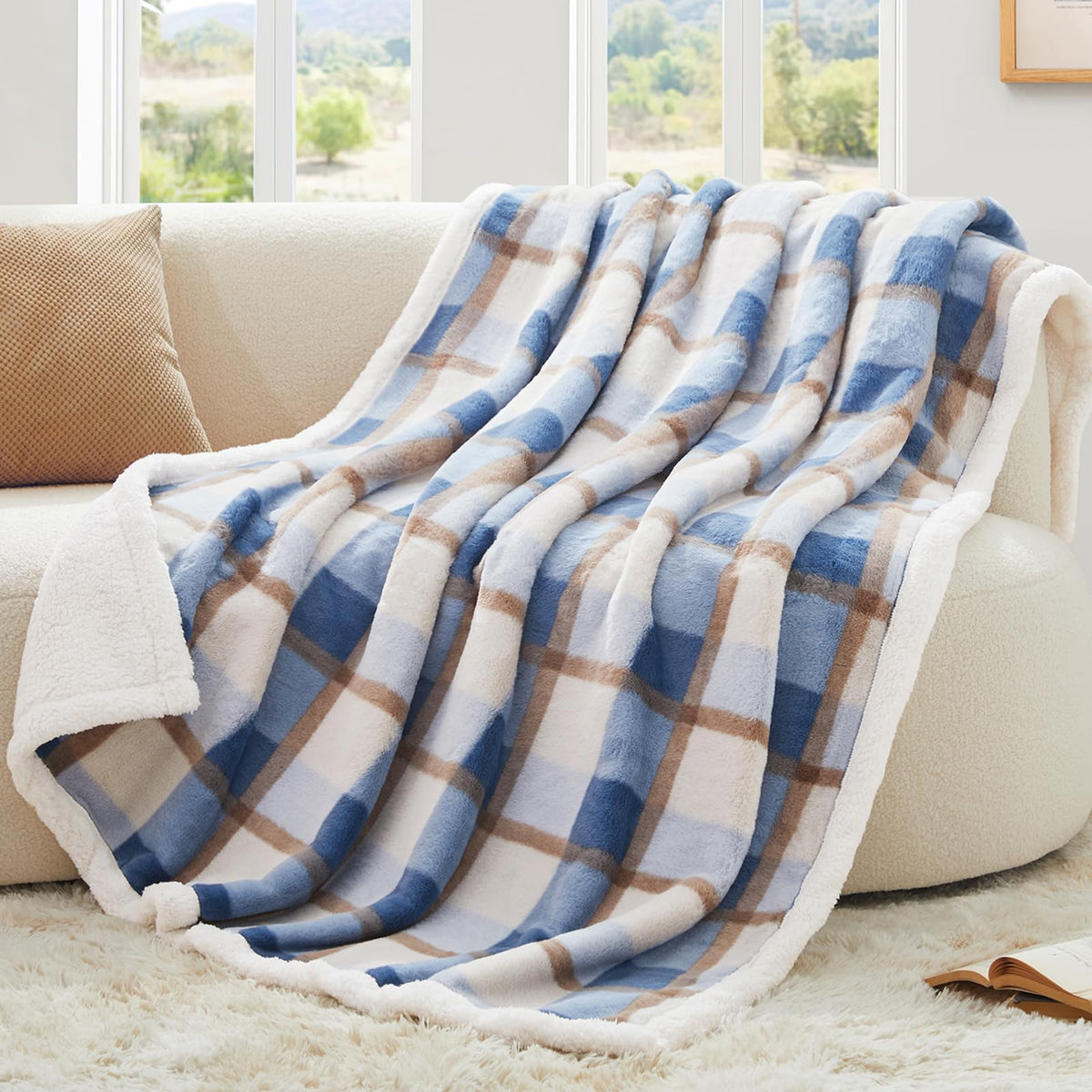 PU MEI plaid bleu face entière montrant style carreaux et confort