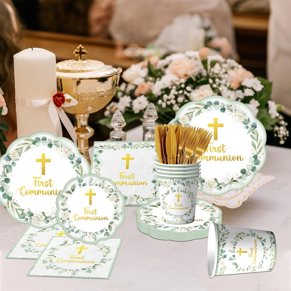 pugipien serviettes imprimées « First Communion » avec motif croix apportant ambiance sacrée