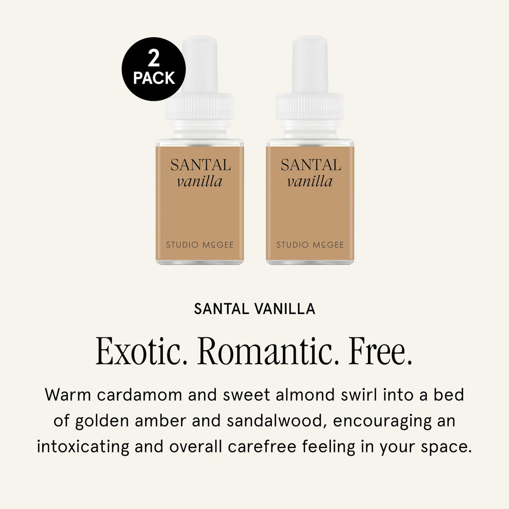 Gros plan fiole Pura Santal Vanilla pour appréciation du flacon