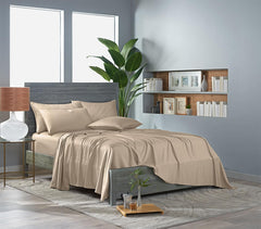 Pure Bamboo draps posés sur lit montrant ajustement et confort respirant