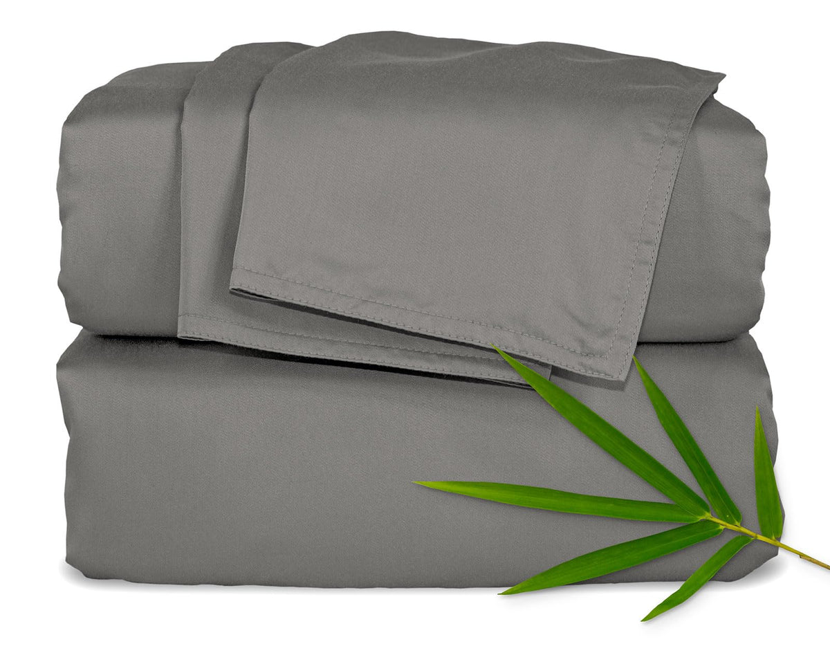 Pure Bamboo ensemble Queen graphite présenté plié, douceur visible et luxe