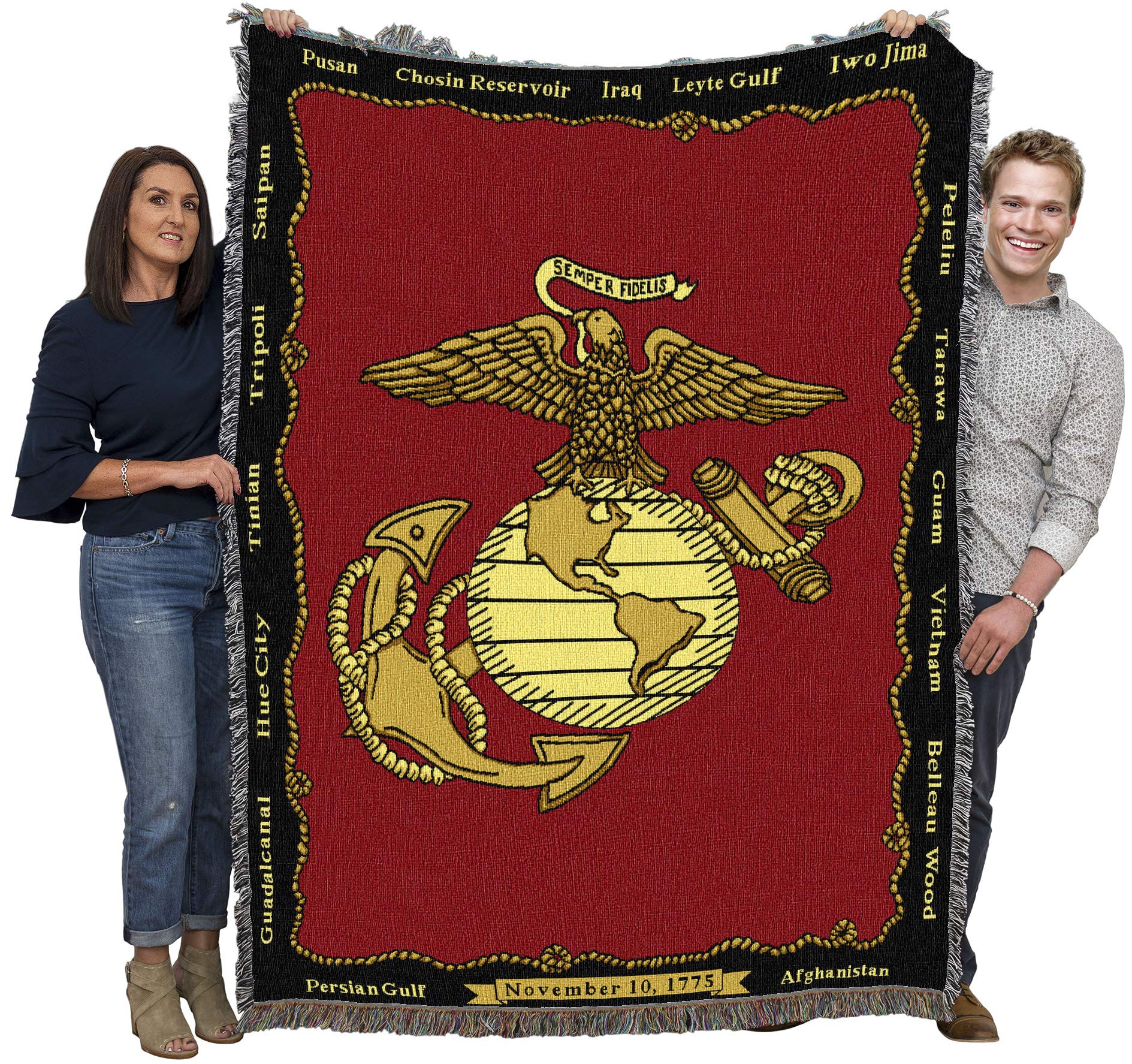 Pure Country Weavers jeté USMC face montrant l'emblème et présence patriotique