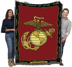 Pure Country Weavers jeté USMC face montrant l'emblème et présence patriotique