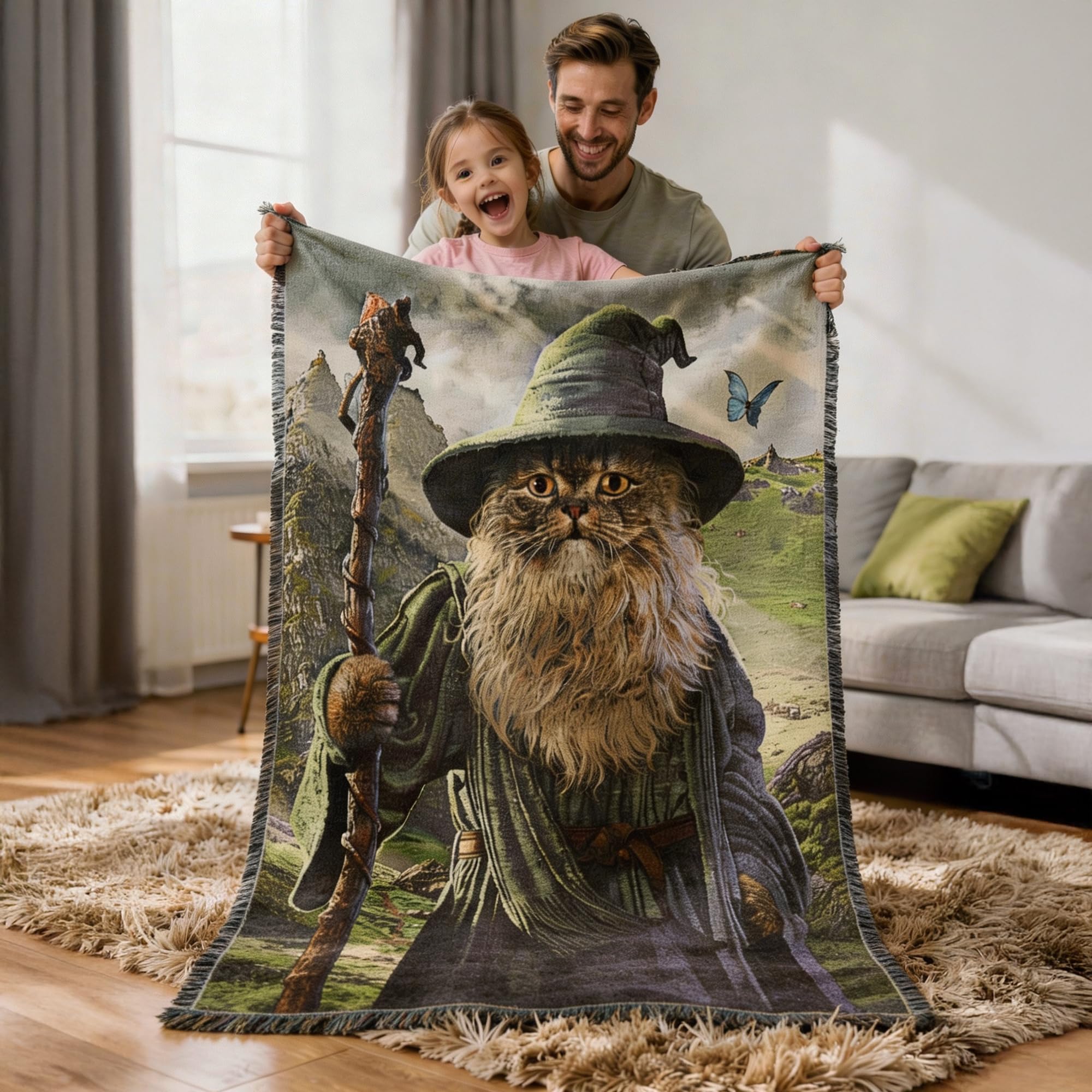 Pure Country Weavers plaid Catdalf recto montrant motif amusant et attrait déco