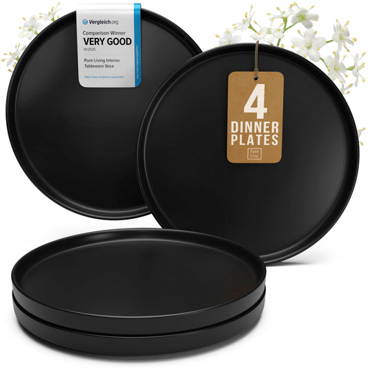 PURE LIVING INTERIOR DESIGN assiette noire face, finition mate valorise présentation