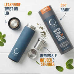Pure Zen Tea bouteille en usage démontrant maintien de température pratique