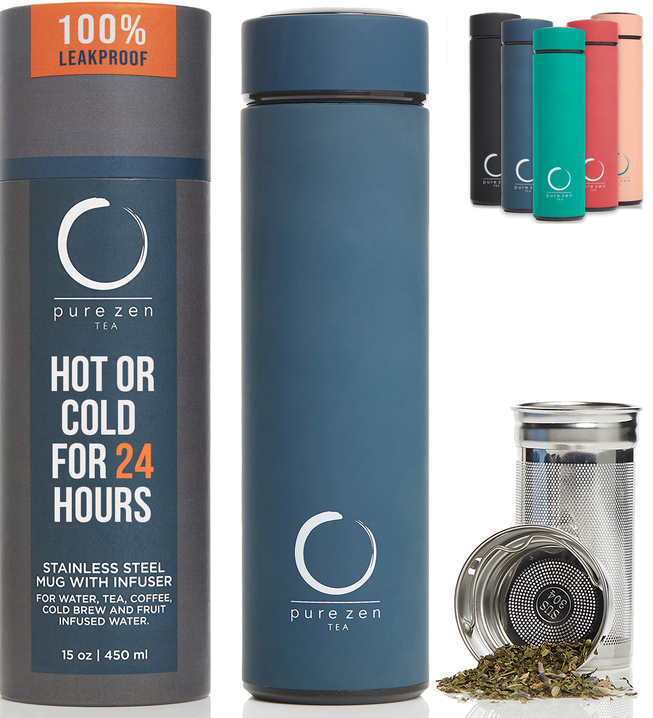 Pure Zen Tea bouteille face avant montrant design élégant et portabilité