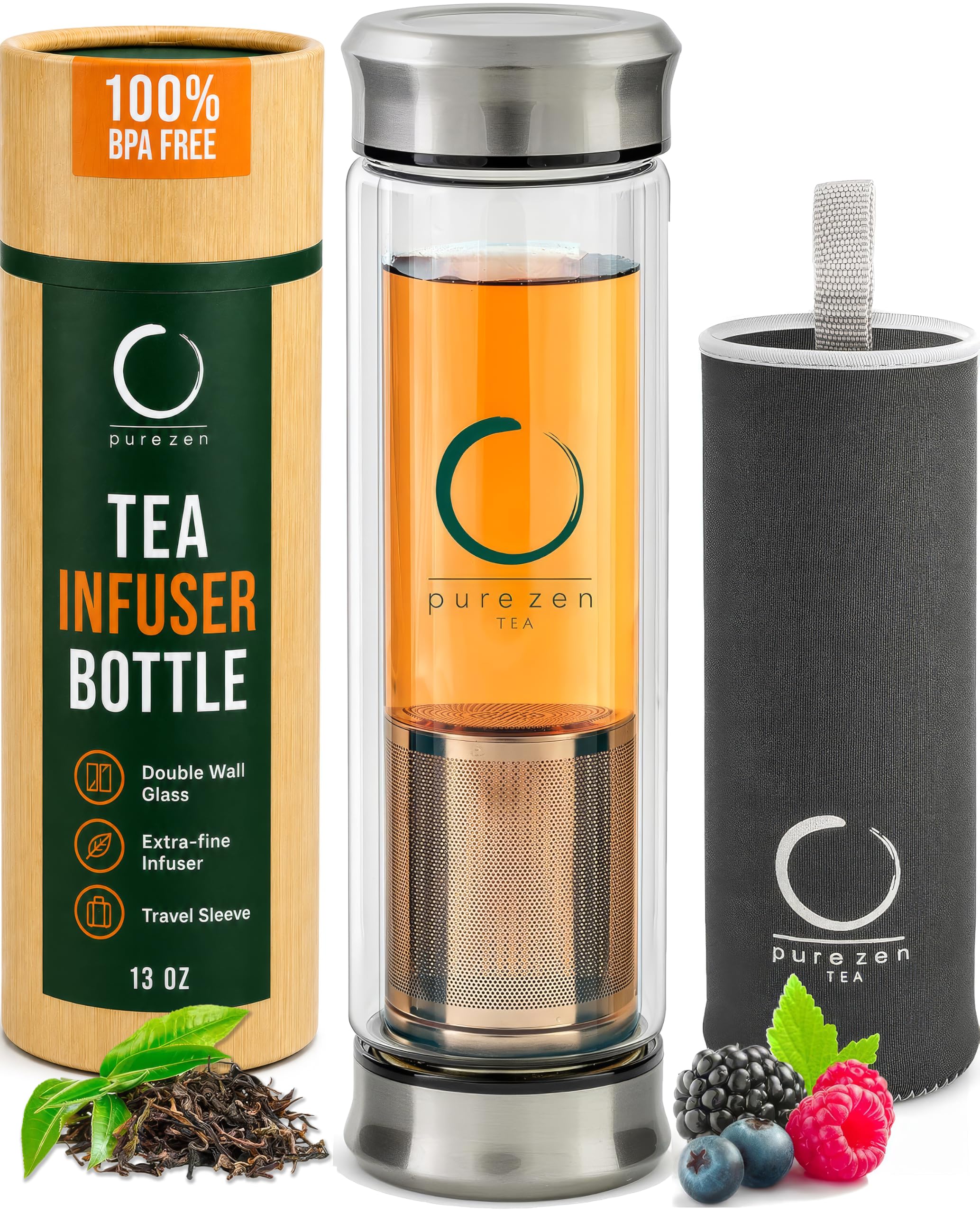 Pure Zen Tea bouteille face montrant le design élégant et portabilité
