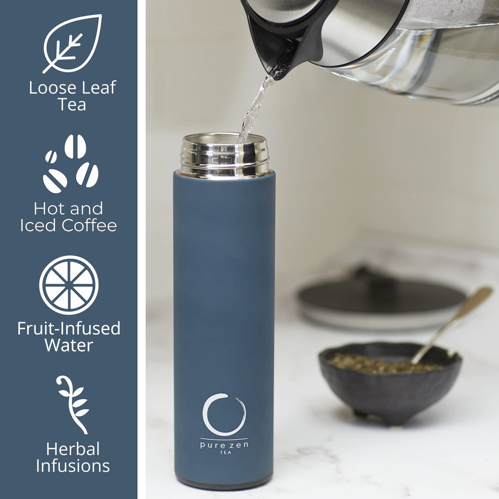 Pure Zen Tea comparaison taille 15 oz montrant compatibilité porte-gobelet