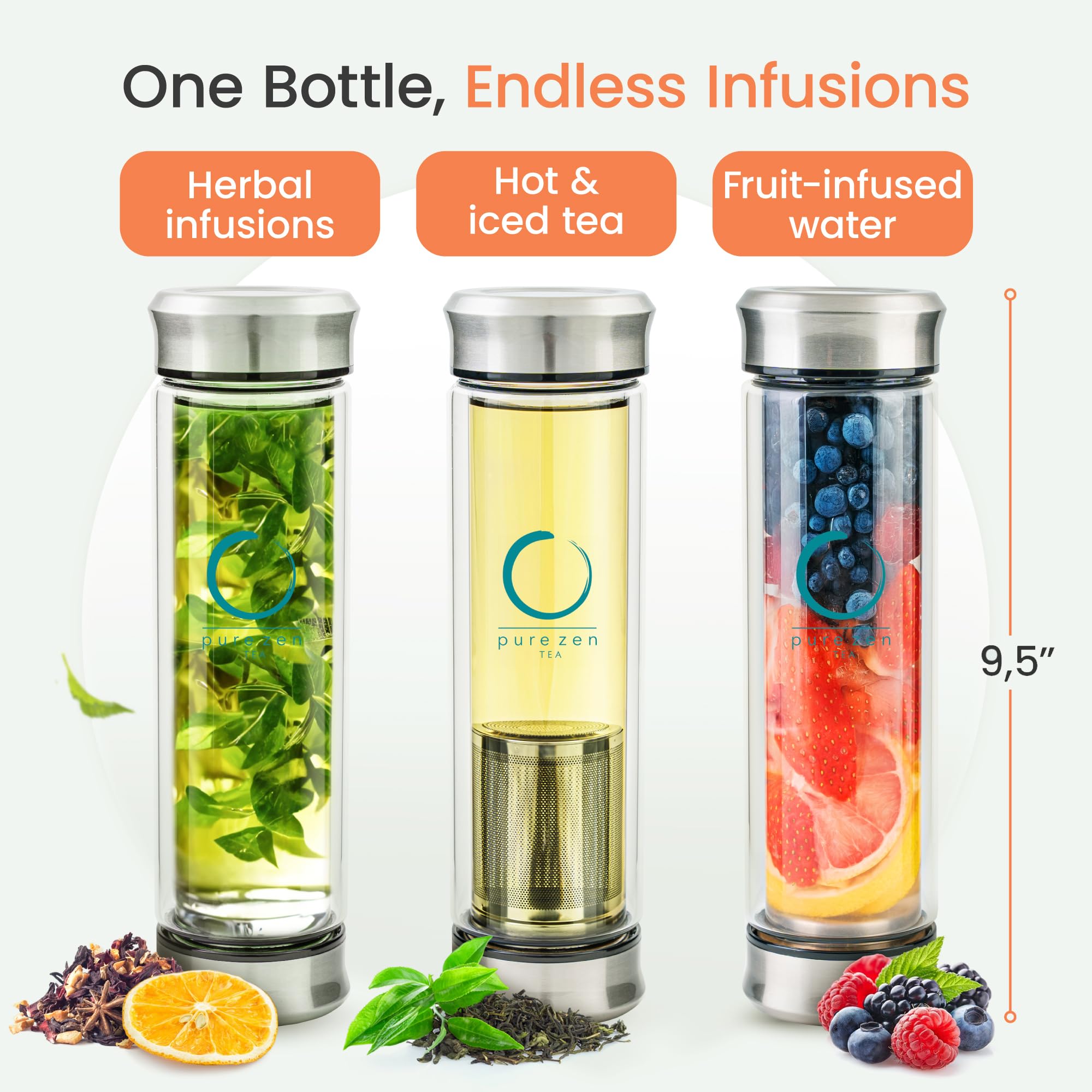Pure Zen Tea gros plan filtre inox montrant facilité d'infusion et nettoyage