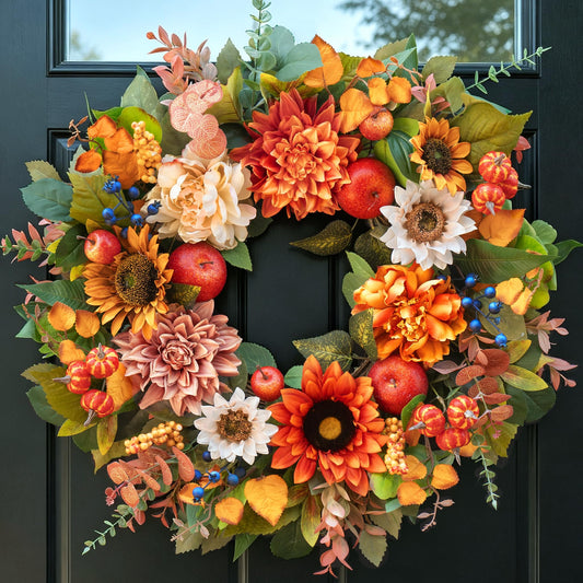 PureCosy couronne automne face montrant couleurs chaudes et bienvenue