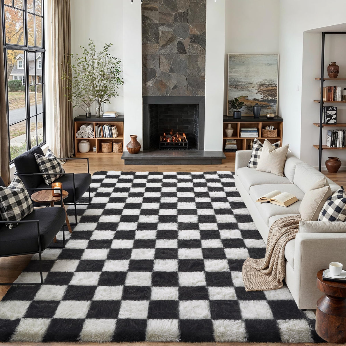 PureCozy vue avant du tapis carreaux moderne apportant confort visuel