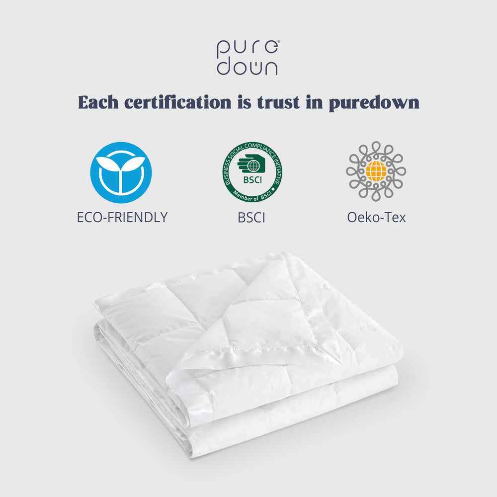 puredown comparaison taille queen montrant couvrance et retombée