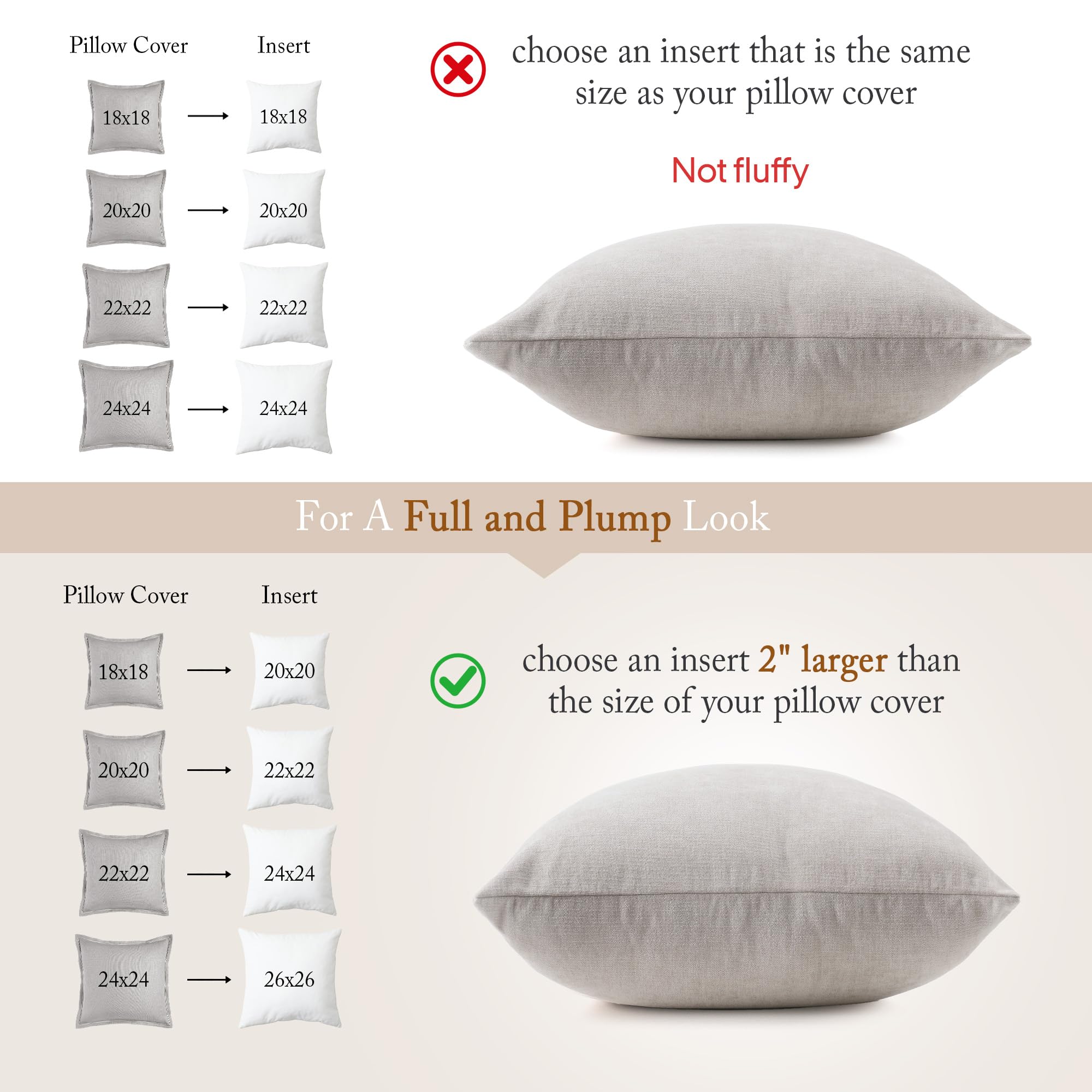 puredown comparaison taille 26x26 montrant échelle pour housses Euro