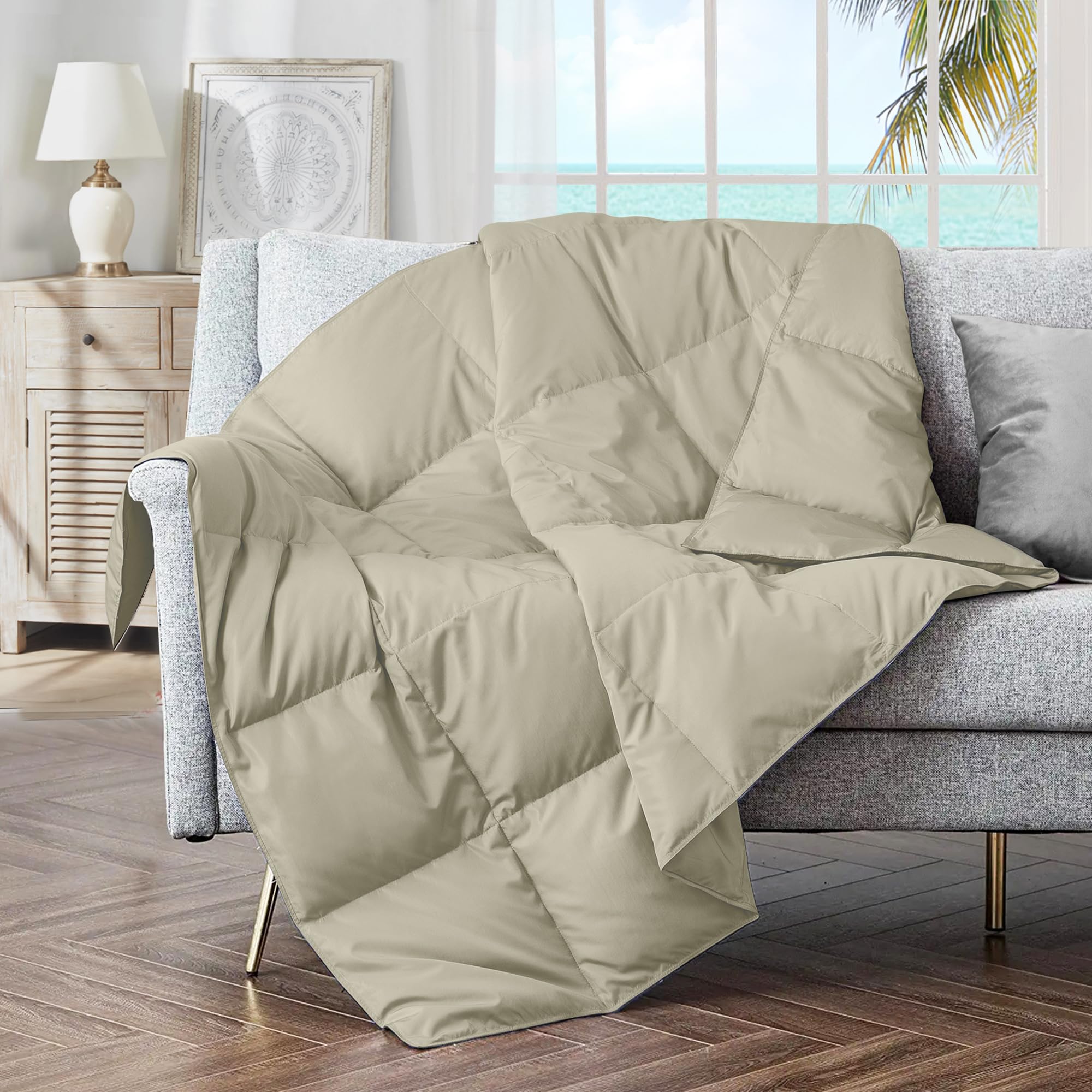 puredown plaid beige face entière montrant confort polyvalent