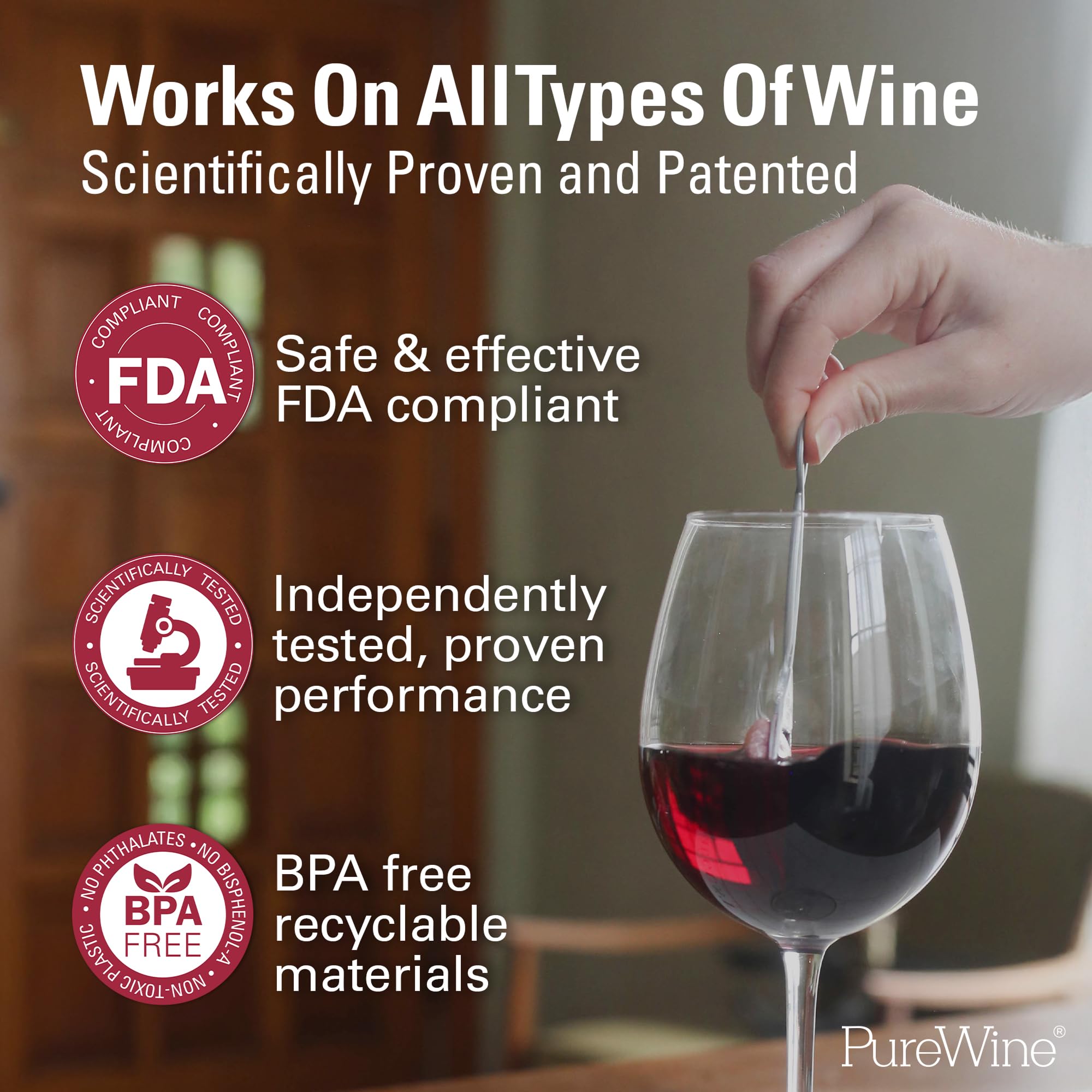 PureWine boîte ouverte avec huit bâtonnets bénéfice disponibilité pour plusieurs verres