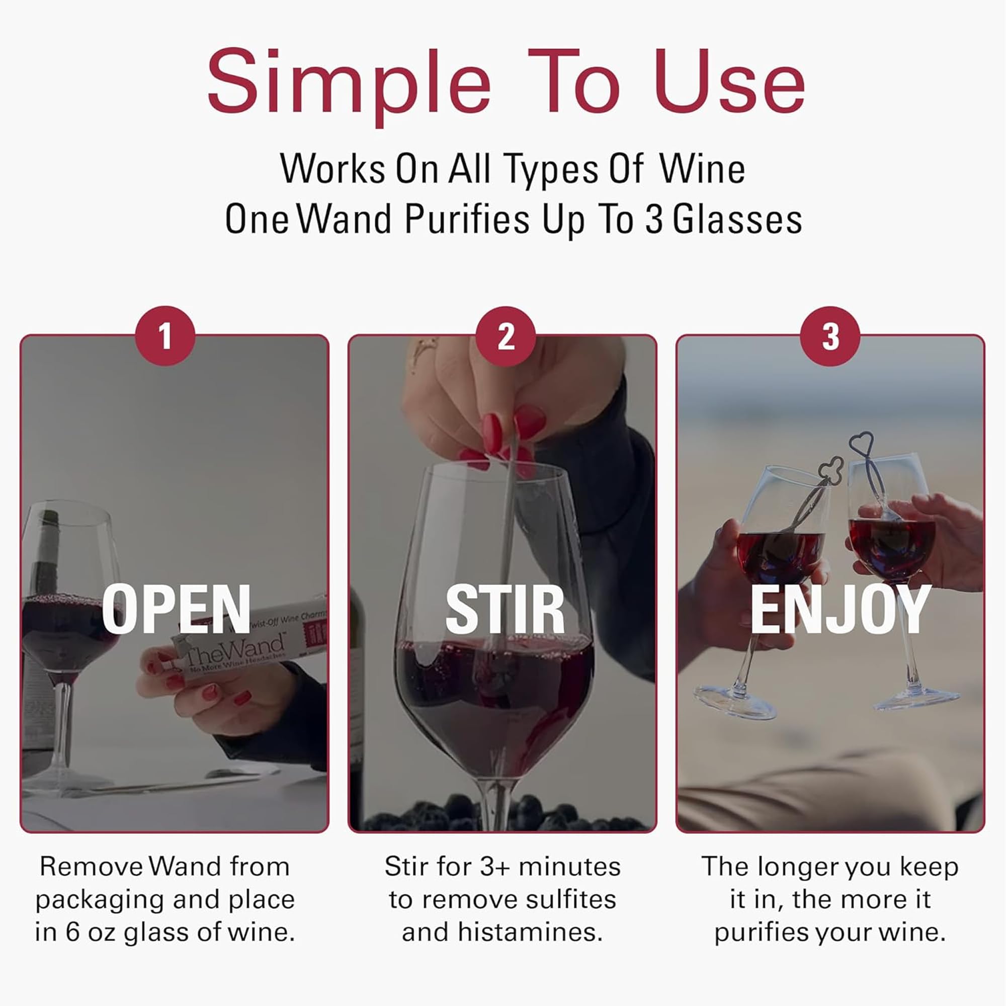 PureWine bâtonnet tenu en main pour montrer échelle et portabilité pratique
