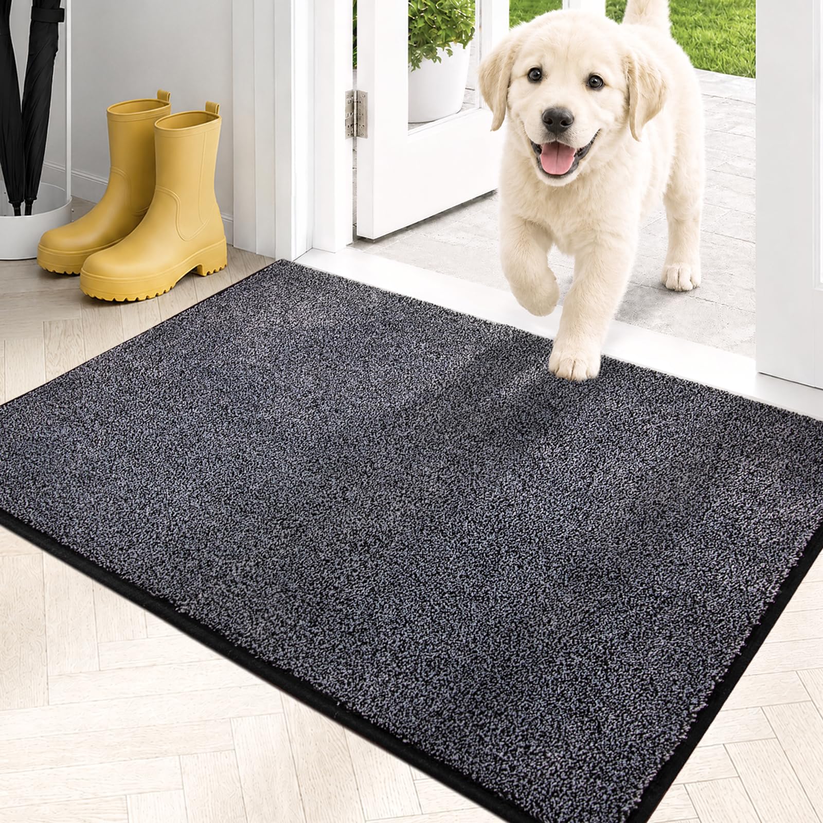 PURRUGS paillasson face avant montrant couleur bleu-gris noir et surface absorbante