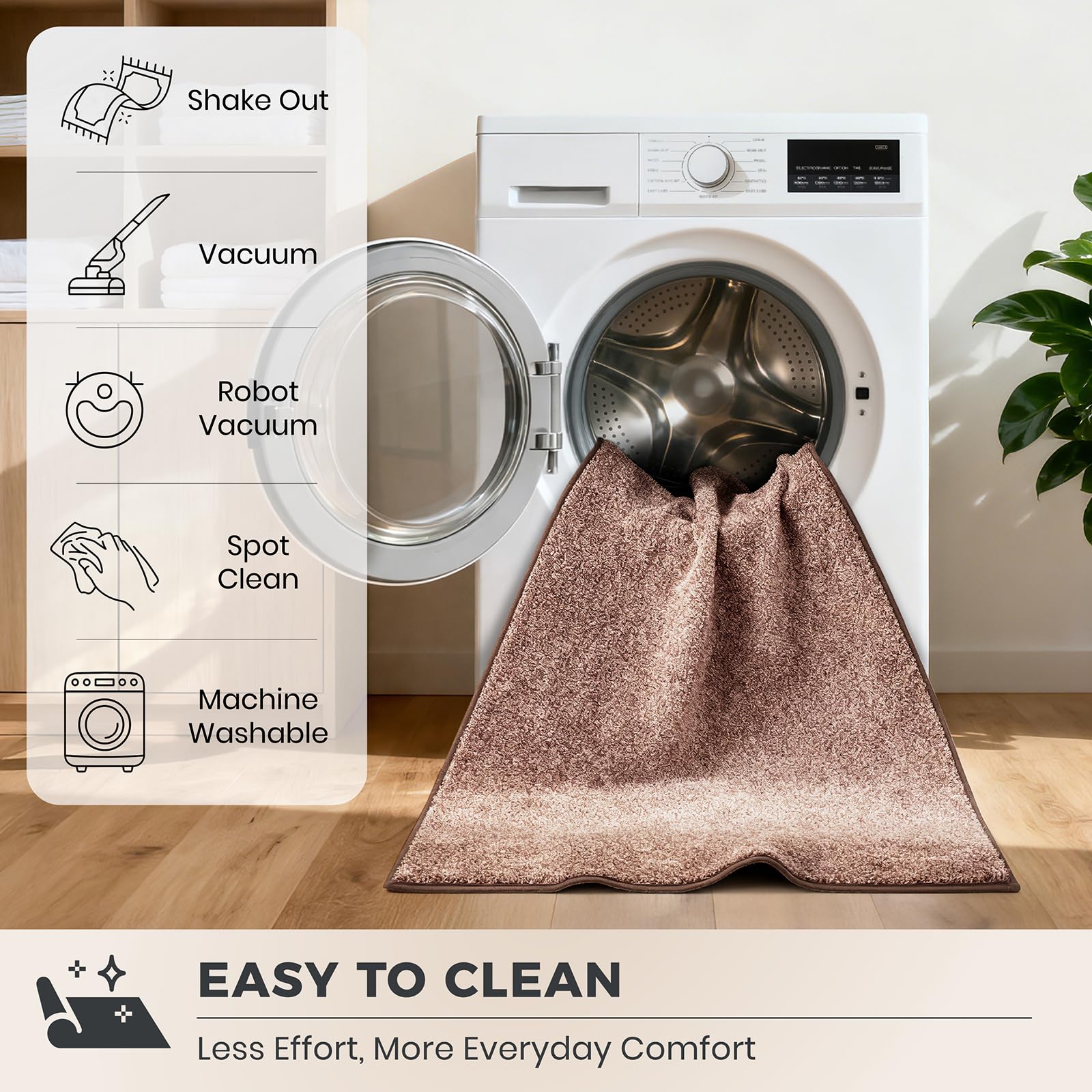 PURRUGS tapis dans machine à laver montrant facilité d'entretien et robustesse