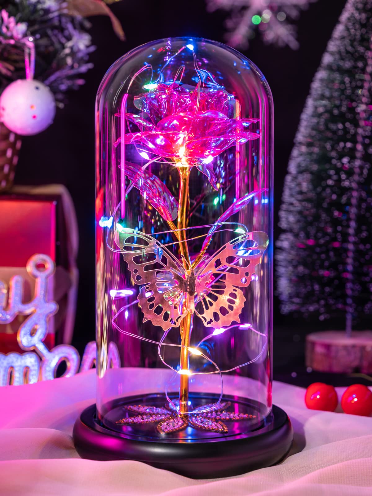 Pusuny rose Galaxy sous cloche en verre pour décoration durable