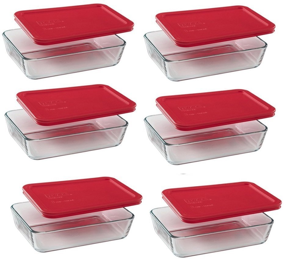 Pyrex plat 7210 vue avant avec couvercle rouge montrant stockage sûr