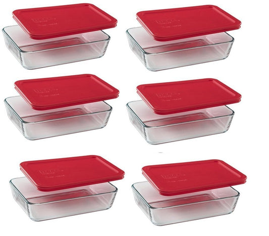Pyrex plat 7210 vue avant avec couvercle rouge montrant stockage sûr