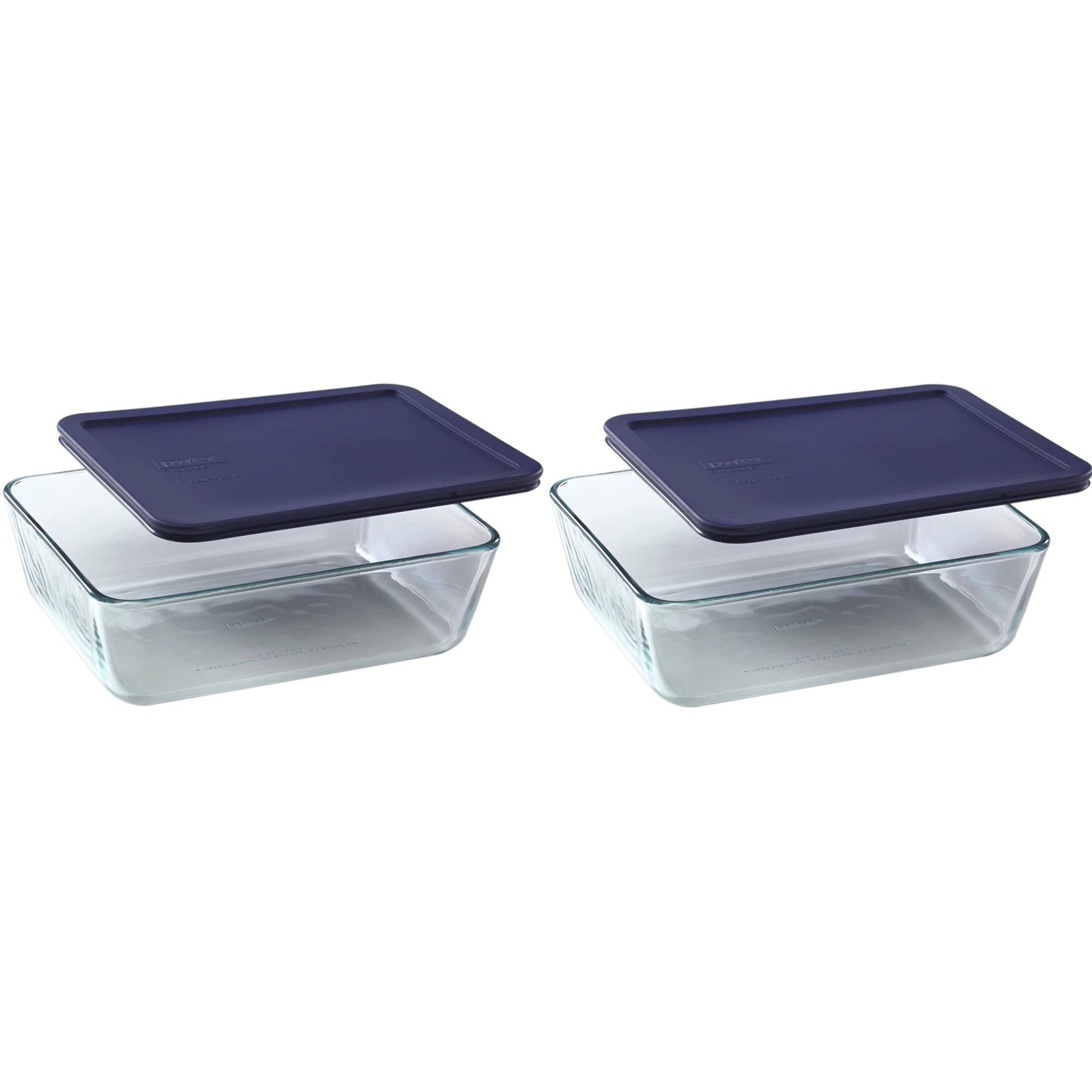 Pyrex 7212 face avant montrant le plat et le couvercle bleu pour conservation pratique