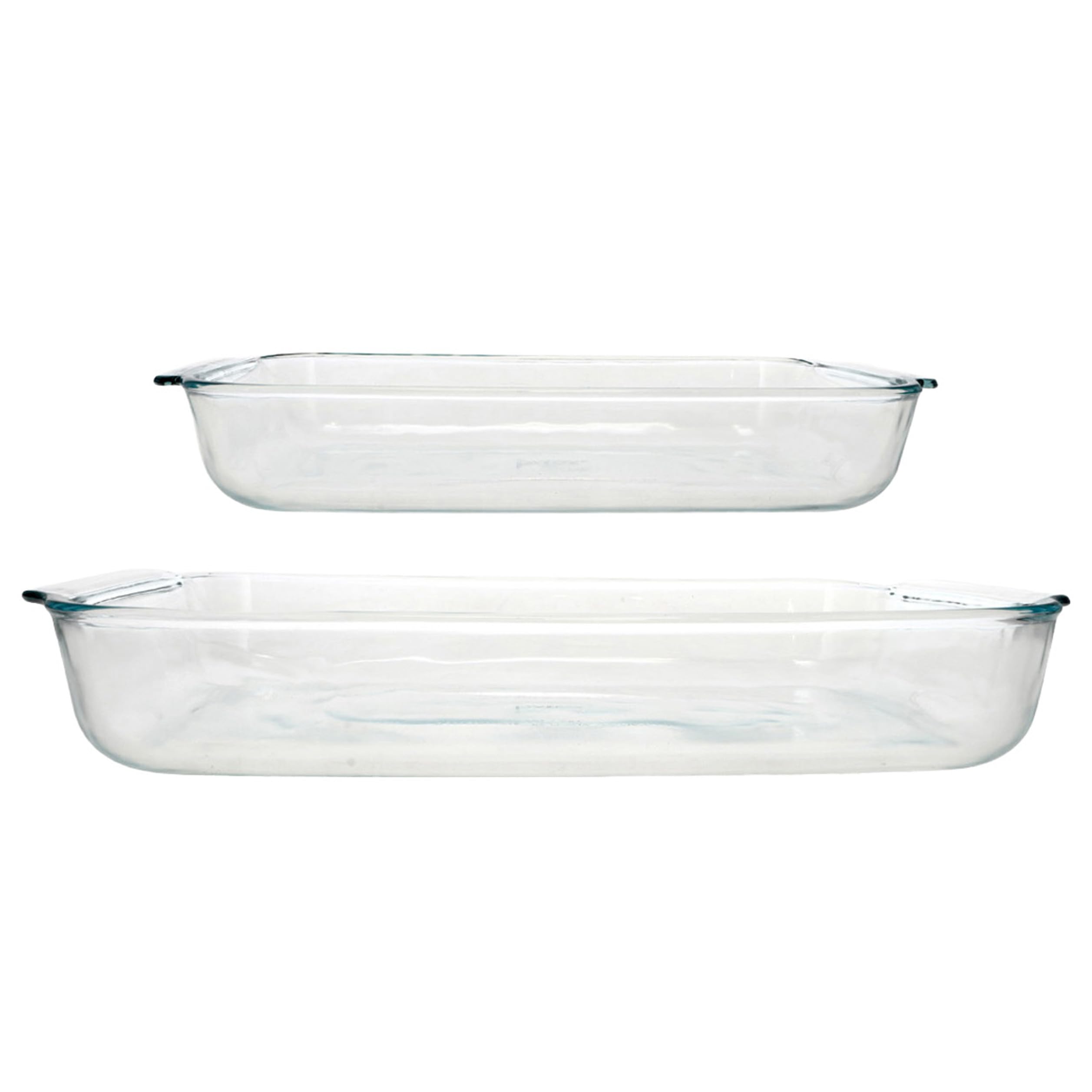 Pyrex comparaison taille sur table illustrant capacité 3Qt et 2Qt
