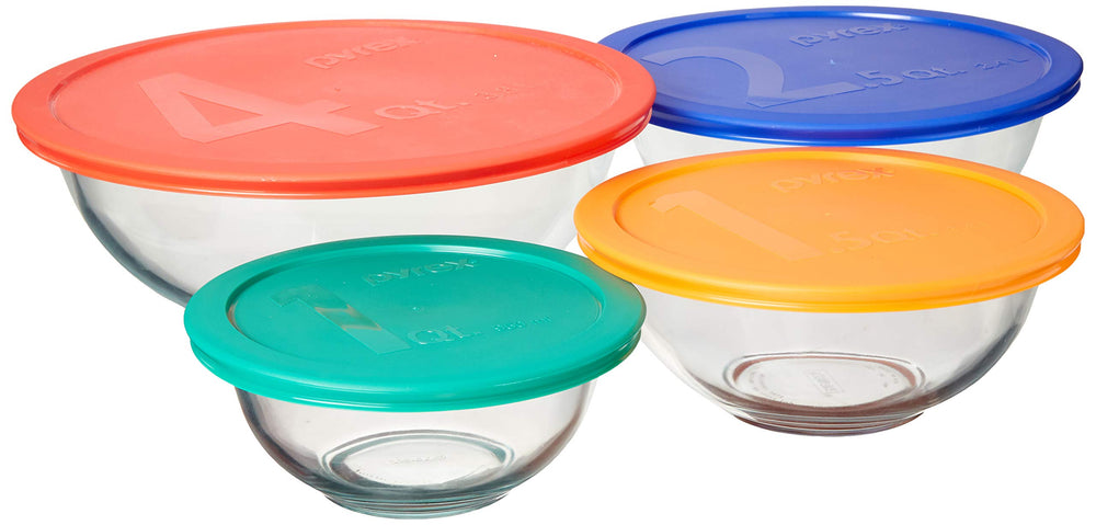 Pyrex ensemble avant emballage montrant bols et couvercles pratiques