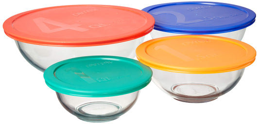 Pyrex ensemble avant emballage montrant bols et couvercles pratiques