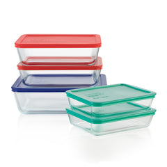 Pyrex packaging avant montrant le lot de conteneurs et couvercles, rangement optimisé