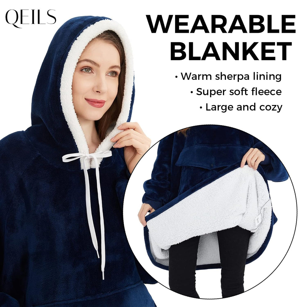 Qeils capuche oversize portée, démontrant le soutien du cou et l'intégration pratique